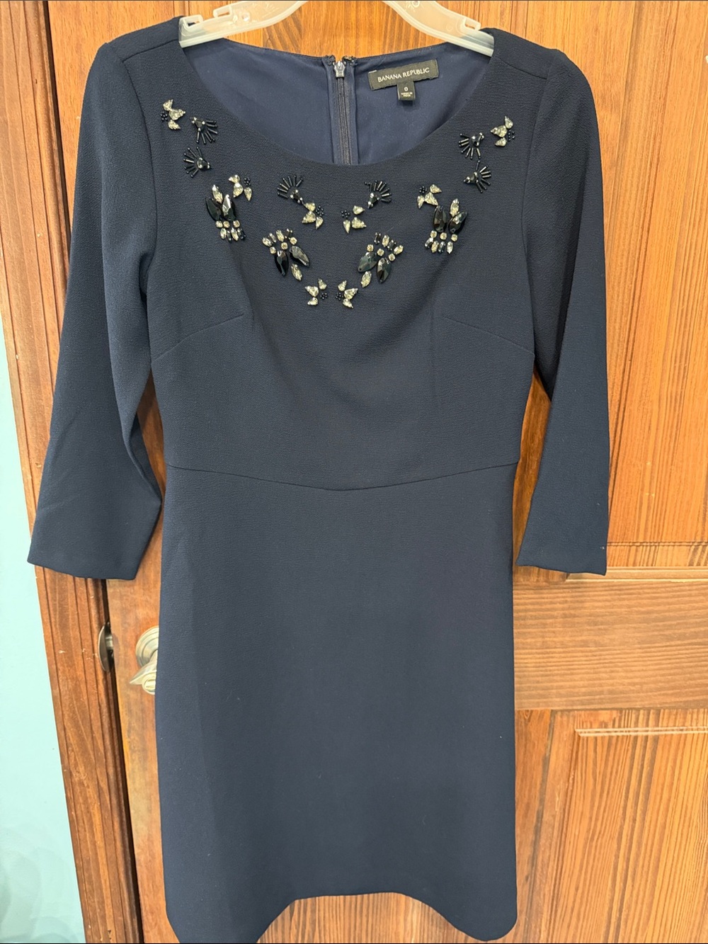 Banana Republic Navy Midi Dress with Beaded Neckline